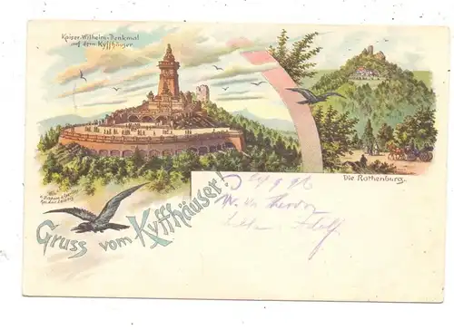 0-4712 KYFFHÄUSER, Lithographie 1896, Kyffhäuser, Kaiser-Wilhelm-Denkmal, Die Rothenburg