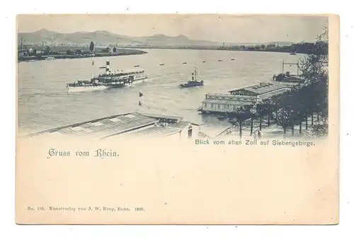 5300 BONN, Blick vom alten Zoll, Rhein-Badeanstalten, Rheindampfer, 1899