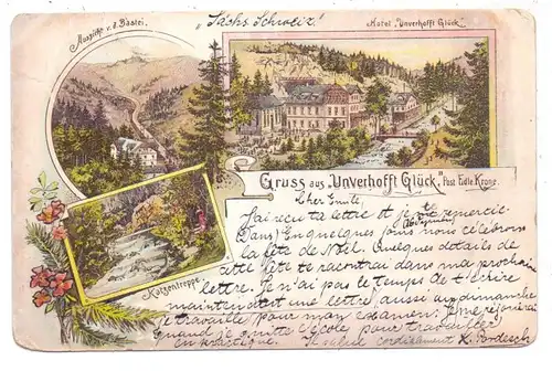 0-8233 EDLE KRONE, Hotel Unverhofft Glück, Lithographie 1898