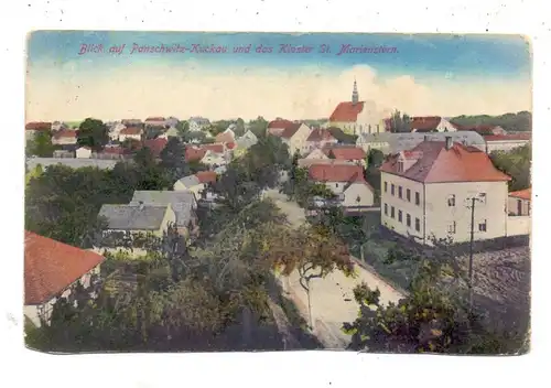 0-8291 PANSCHWITZ - KUCKAU, Strassenpartie, im Hintergrund das Kloster, 1916, am Unterrand unsauber geschnitten