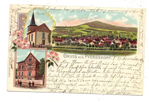 0-6223 UNTERBREIZBACH - PFERDSDORF, Lithographie, Pfarrhaus, Kirche, Ortsansicht