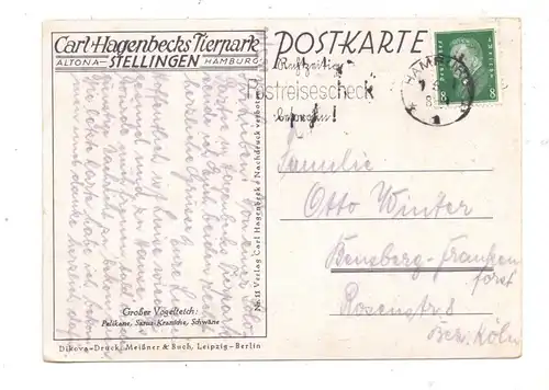 2000 HAMBURG - STELLINGEN Hagenbeck, Zoo, Großer Vogelteich, Pelikane, Sarus-Kraniche, Schwäne, 1931