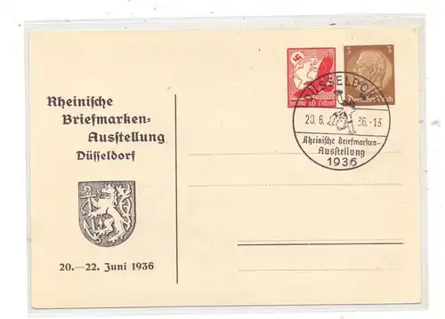 4000 DÜSSELDORF, Sonder-AK zur Briefmarken-Ausstellung 1936, Ganzsache mit Sonderstempel