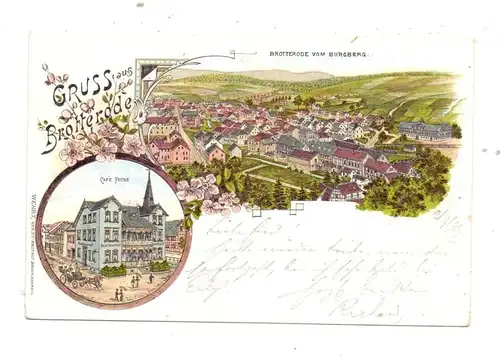 0-6083 BROTTERODE, Lithographie 1899, Cafe Fuchs, Brotterode vom Burgberg