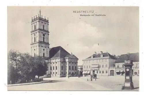 0-2080 NEUSTRELITZ, Markt und Stadtkirche, Uhr, 1906, Verlag Trenkler