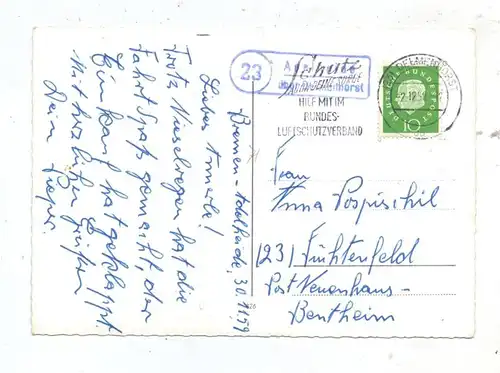 2870 DELMENHORST, Postgeschichte, Landpost-Stempel "Adelheide über Delmenhorst", 1959