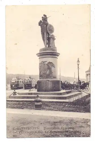 RU 190000 SANKT PETERSBURG, Denkmal von Souvorov, Strassenbahn / Tram, Kutschen / Coaches, ca. 1905