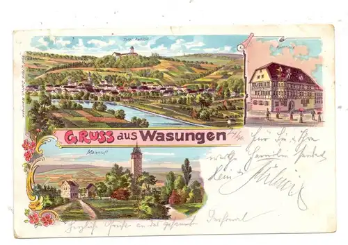 0-6104 WASUNGEN, Lithographie, Maienluft, Rathaus, Gesamtansicht