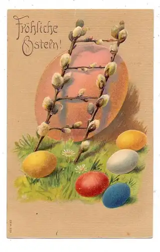 OSTERN - Eier und Weidenkätzchen, Präge-Karte / embossed / relief