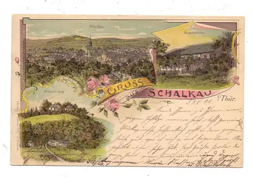 0-6405 SCHALKAU, Lithographie 1901, Schaum-Burg, Bergschlösschen, Ortsansicht