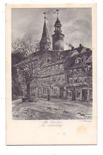 3380 GOSLAR, Alt-Goslar, Künstler-Karte J.Schwarze, Am Schuhhof, min. fleckig