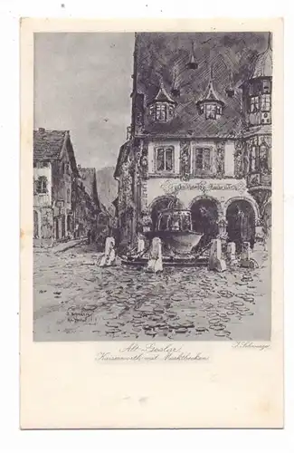 3380 GOSLAR, Alt-Goslar, Künstler-Karte J.Schwarze, Kaiserworth mit Marktbecken, min. fleckig