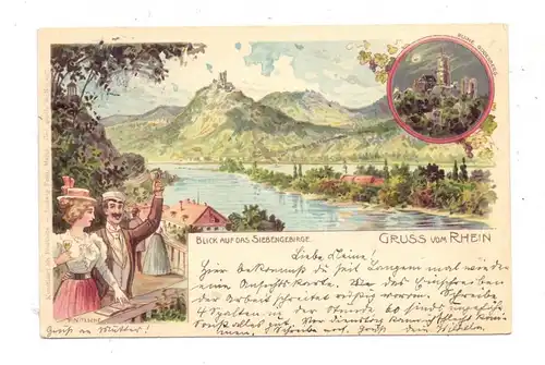 5480 REMAGEN - NONNENWERTH, Lithographie 1899 mit Siebengebirge und Ruine Godesburg