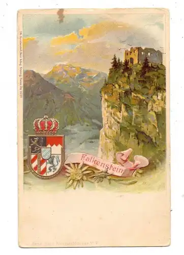 8962 PFRONTEN, Ruine Falkenstein, Wappen und Edelweiß geprägt, ca. 1905, kl. Fleck und kl. Nadelloch