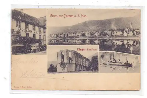 5590 COCHEM - BREMM, Gasthaus Hutter, Kloster Stubben, Ruderer, Gesamtansicht, Druckstellen