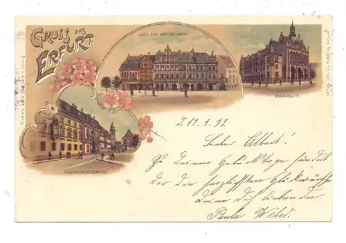 0-5000 ERFURT, Lithographie 1897, Haus zum Breiten Herd, Regierungsgebäude, Rathaus