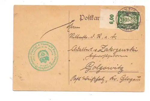 DANZIG, 1925, Postkarte eines Mitarbeiters der Schutzpolizei Danzig an einen Briefmarken Tauschfreund, Eckknicke