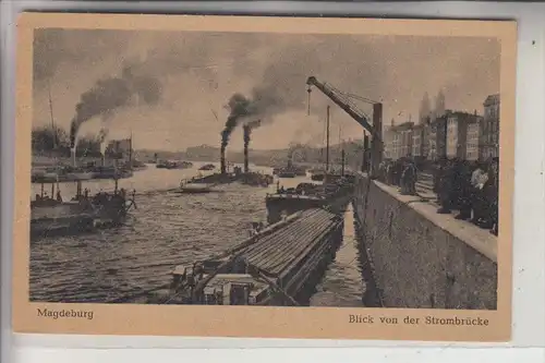 0-3000 MAGDEBURG, Blick von der Strombrücke, Binnenschiffe, 1950