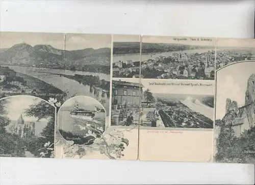 5330 KÖNIGSWINTER, 4-teilige Panorama-Karte, teils abgetrennt bzw. geklebt, frühe Karte ca. 1905, ungeteilte Rückseite