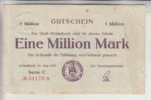 NOTGELD - MÖNCHENGLADBACH, 11.August 1923, 1 Million