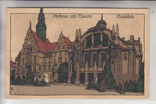 4800 BIELEFELD, Rathaus & Theater, Steindruck, 1926