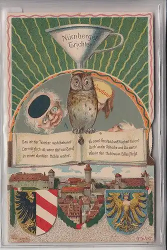 VÖGEL - EULEN / Owls / Buho / Hibou / Uil / Gufo - Mechanische Karte, Nürnberger Trichter, Erhaltung ****