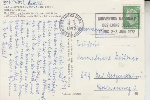 LIONS CLUB, Convention Nationale, Tours, 1972, Sonderstempel