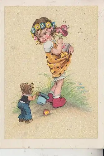 KINDER, Blumenmädchen mit kleinem Bär, 195..