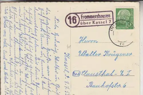 3502 VELLMAR - FROMMERSHAUSEN, Landpoststempel "16 Frommershausen über Kassel 7", 1955, Notopfer-Marke fehlt
