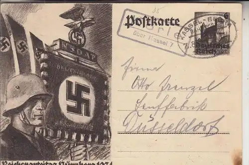 3501 KÖRLE, Landpoststempel "Körle über Kassel 7" & Bahnpoststempel "Cassel-Bebra, GA 1934, kl. Brandfleck