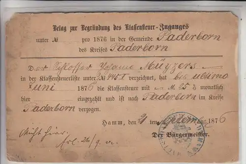 4790 PADERBORN, Postkarte Klassensteuer, 1876