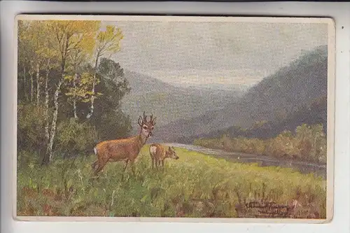 JAGD / Hunting / Jacht / Caccia / Caza / Lowiectwo - Künstler-Karte Freitag-München, Rehe