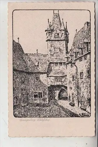 3509 SPANGENBERG, Schloßhof, Künstler-Karte