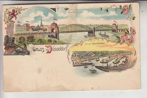 4000 DÜSSELDORF, Lithographie, Rheinbrücke & Neuer Rheinhafen