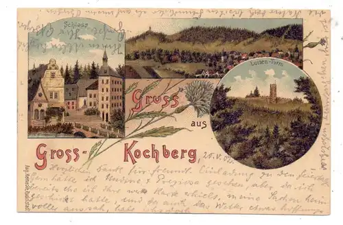0-6821 UHLSTÄDT-KIRCHHASEL-GROSSKOCHBERG, Lithographie, Schloss, Dorf, Luisen-Turm