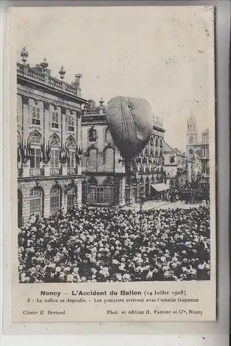 F 54000 NANCY, Accident Ballon, 1908, Original