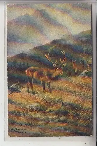 JAGD / Hunting / Chasse / Caccia / Jacht / Caza / Lowiectwo - Hirsch & Rehe - Künstler-Karte Schönien - München