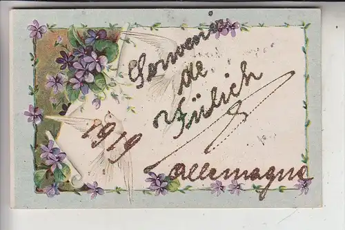 5170 JÜLICH, Gruss aus, selbstgestaltete Karte eines Besatzungssoldaten