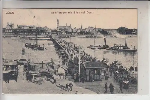 5000 KÖLN, Schiffsbrücke mit Blick auf Deutz, 1907, belebte Szene