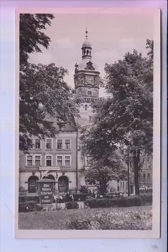 0-9704 FALKENSTEIN, Rathaus, sozialistische Propaganda, 1955