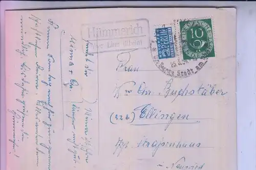 5455 RENGSDORF - HÜMMERICH, Postgeschichte - Landpoststempel "Hümmerich über Linz (Rhein), 195..