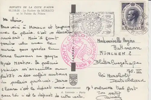 ROTARY, Conference du 173 District, Monaco, 1962, Sonderstempel, special postmark