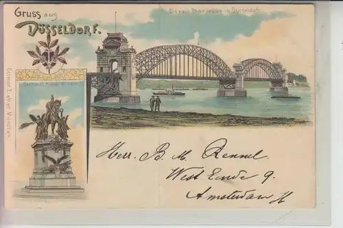 4000 DÜSSELDORF, Die neue Rheinbrücke, Lithographie, Mittelknick