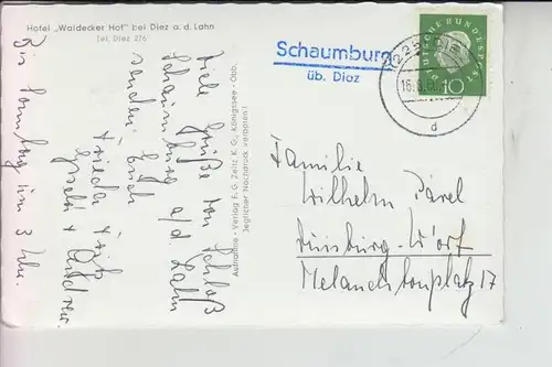 6252 DIEZ, Schloss Schaumburg, Landpoststempel "Schaumburg üb. Diez" 1960