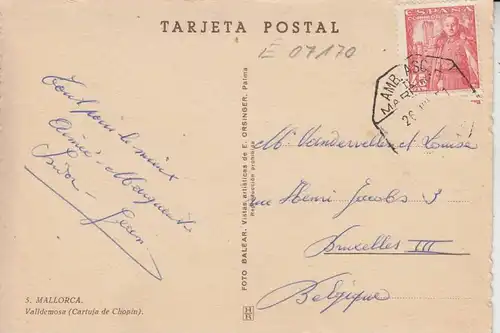E 07170 VALLDEMOSA / Mallorca, Cartuja de Chopin / TPO, AMB, Bahnpost 1951