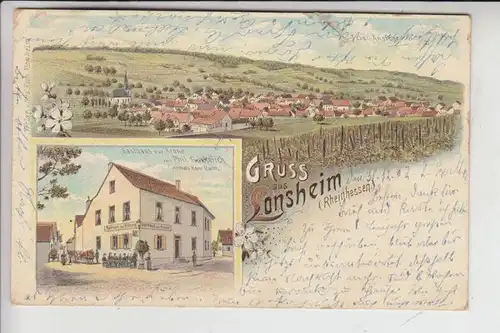 6509 LONSHEIM bei Alzey, Lithographie 1903, Gasthaus zur Krone, kl.Einriss