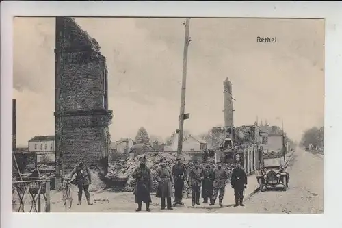 F 08300 RETHEL, Zerstörungen 1.Weltkrieg 1915, Deutsche Feldpost, Fahrrad & Auto