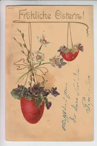 OSTER - Fröhliche Ostern 1900, geprägt - embossed - fleckig