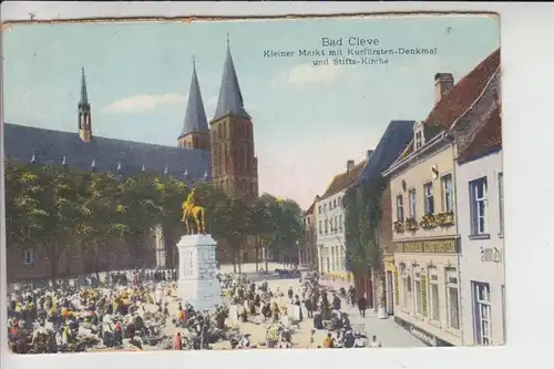 4190 KLEVE, Kleiner Markt mit Kurfürsten-Denkmal und Stifts-Kirche 1928 - Color