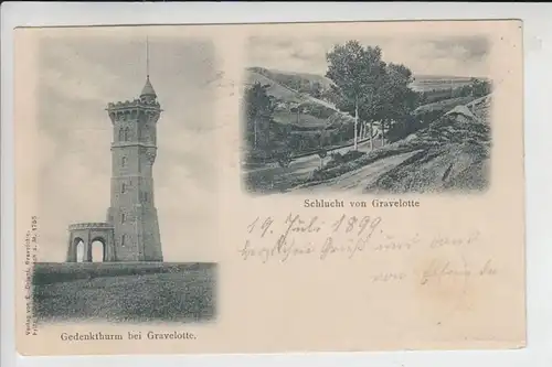 F 57130 GRAVELOTTE, Gedenkturm & Schlucht 1899 nach Elsenborn,  Briefmarke fehlt